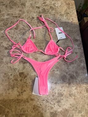 triangl swimwear Neon Pink Triangle String Bikini